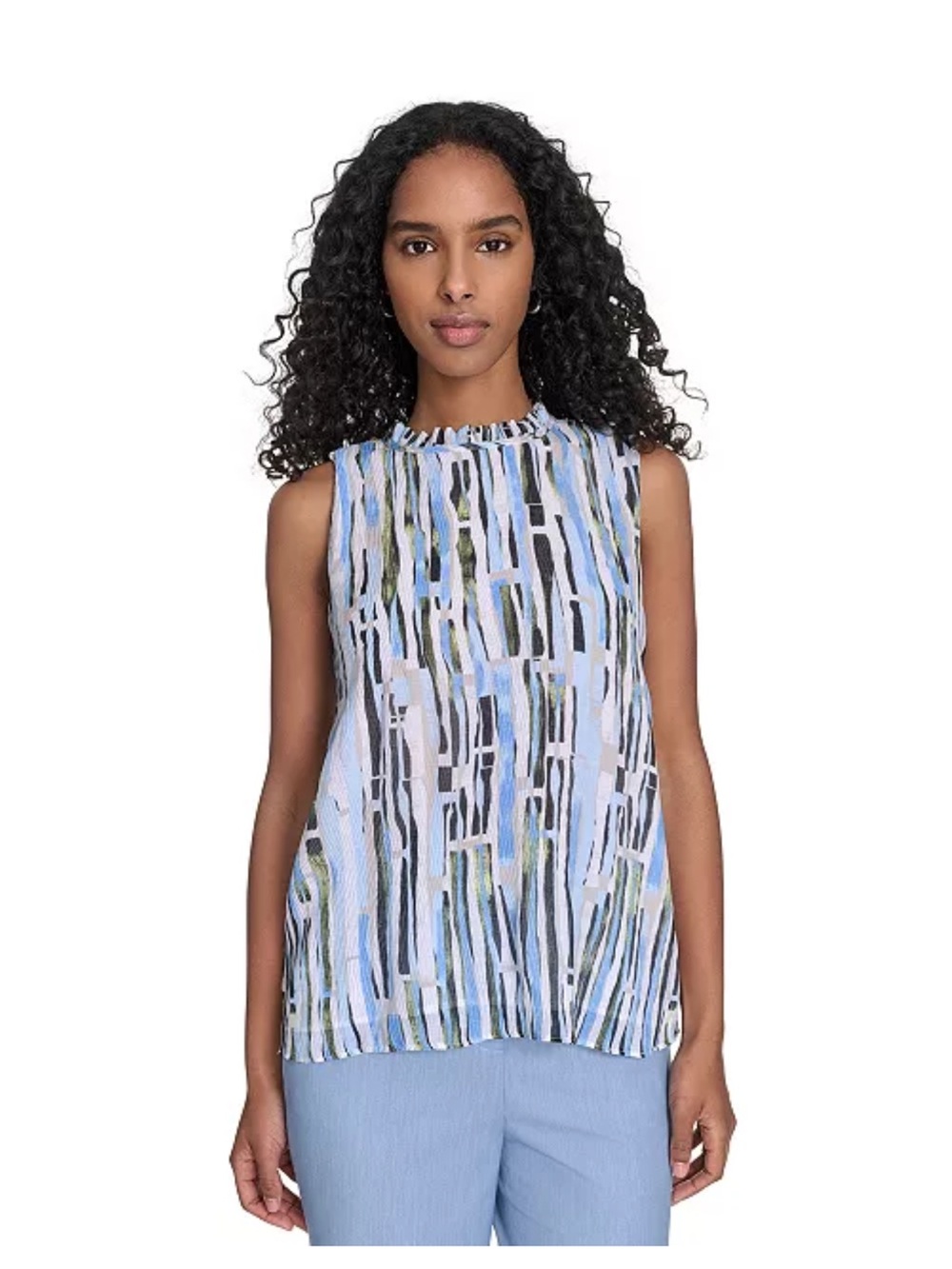 Calvin Klein Striped Ruffle-Neck Top sz small
